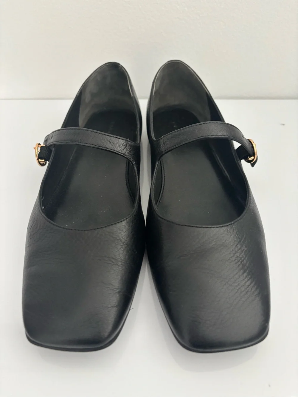 Tory Burch Black Leather Mary Jane Flats with Gold Buckle